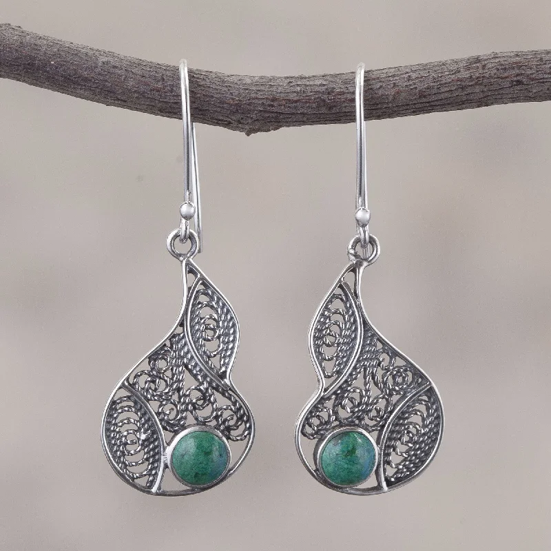 Eco-Friendly Sustainable Jewelry For Conscious Buyers Mystical Andes Chrysocolla and Silver Filigree Dangle Earrings from Peru