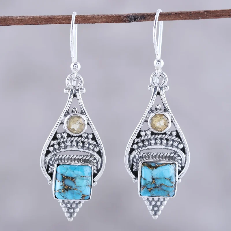 Huge Savings On Premium Jewelry Styles Mythic Ocean Citrine and Composite Turquoise Dangle Earrings from India