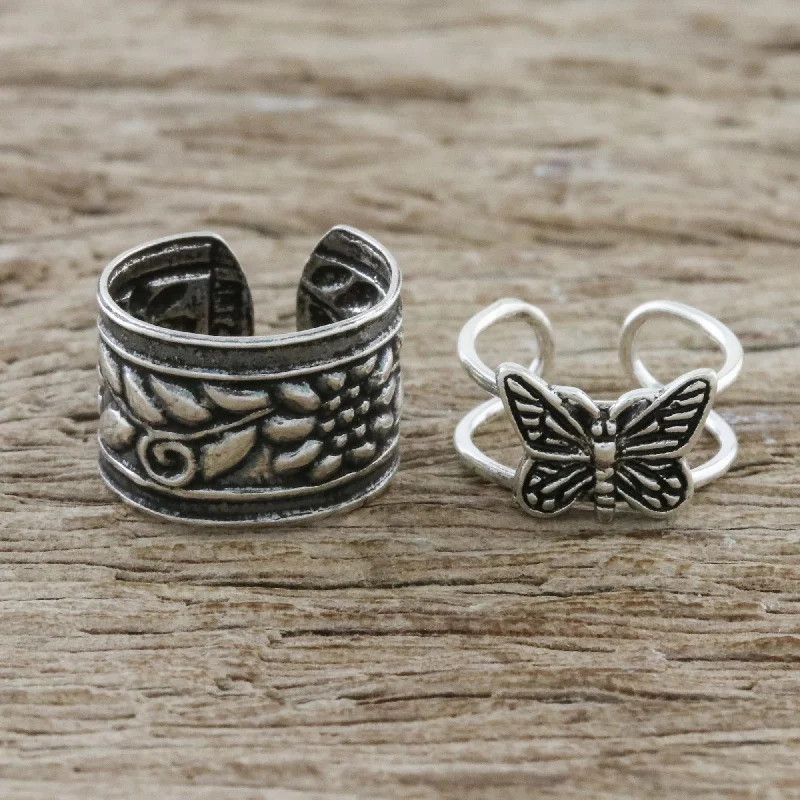 Exclusive Jewelry Sale – Grab Timeless Pieces Now Nature's Garden Butterfly and Floral Motif Sterling Silver Ear Cuffs