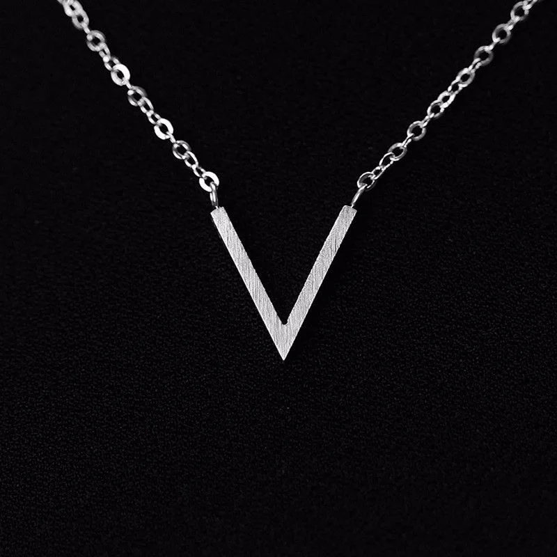 Necklace Initial V Pendant Necklace Women Letter Jewelry Stainless Steel S 3717257