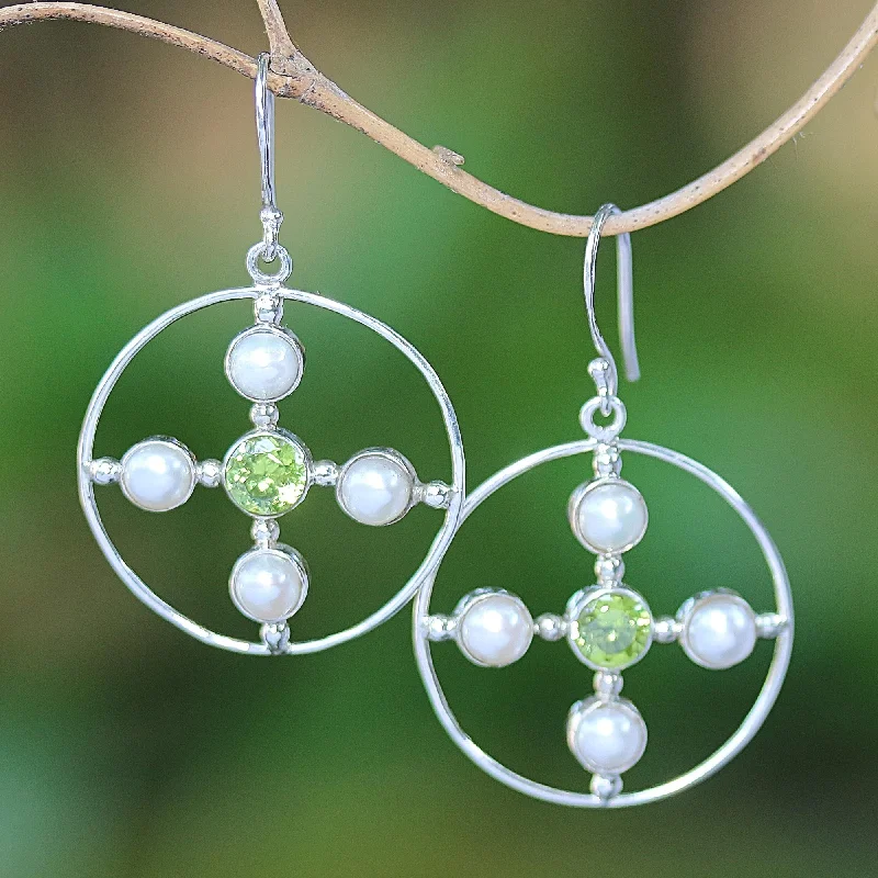 Handcrafted Jewelry Sale – Unique Designs At Low Prices Ocean Orbit Bali Cultured Pearl and Peridot Ocean Orbit Earrings