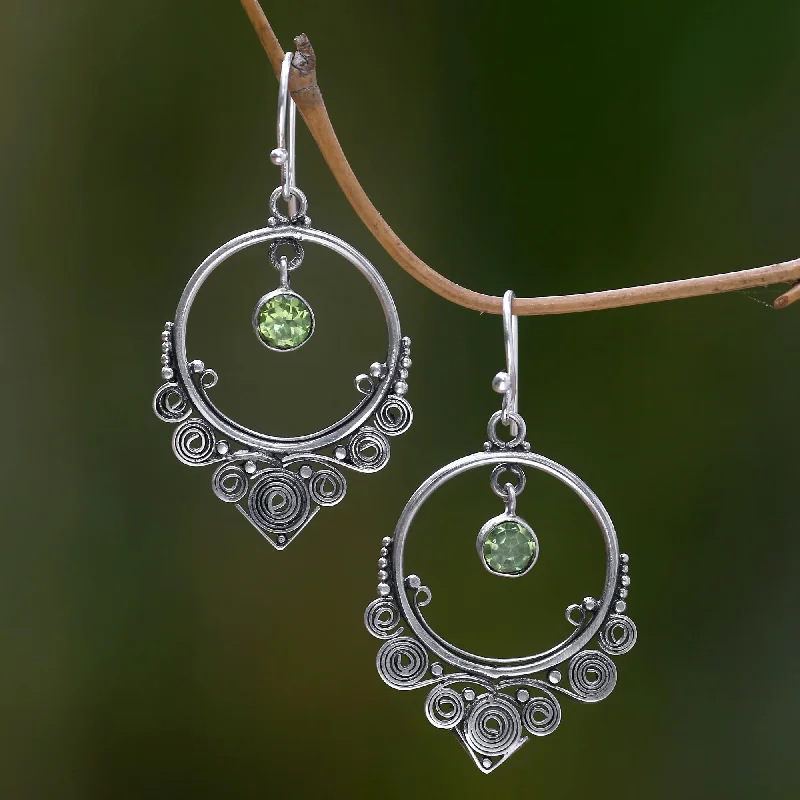 Shine Bright With Our Special Jewelry Promotions Opulence Ornate Sterling Silver Dangle Earrings with Peridot