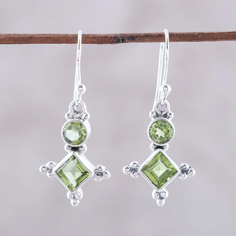 Fashion-Forward Jewelry At Incredible Prices Opulent Stars Sterling Silver and Green Peridot Star Dangle Earrings