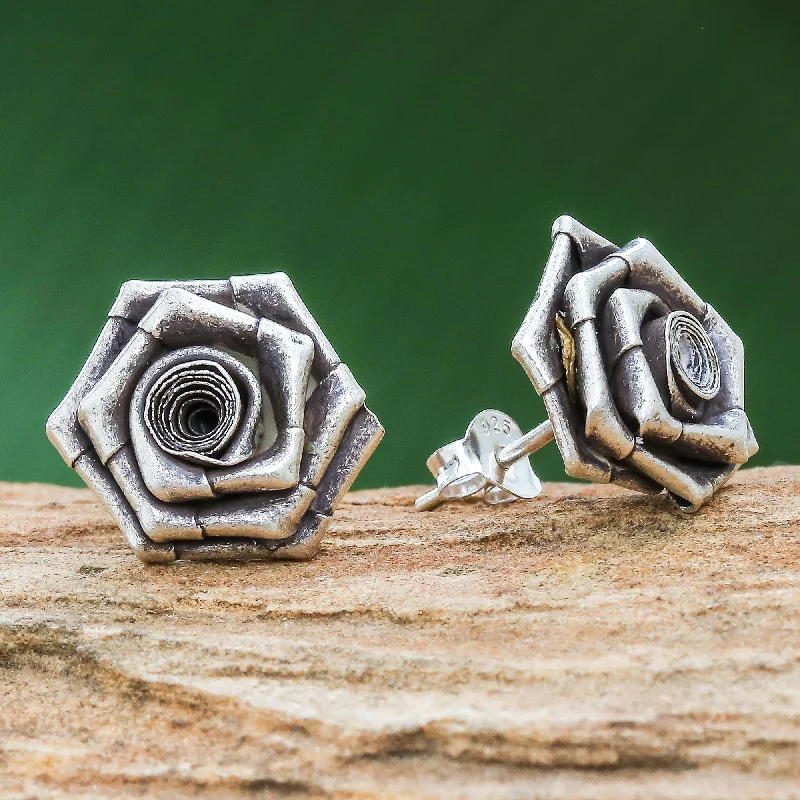 Seasonal Jewelry Sale – Upgrade Your Collection Origami Rose Thai Karen Hill Tribe Silver Flower Earrings