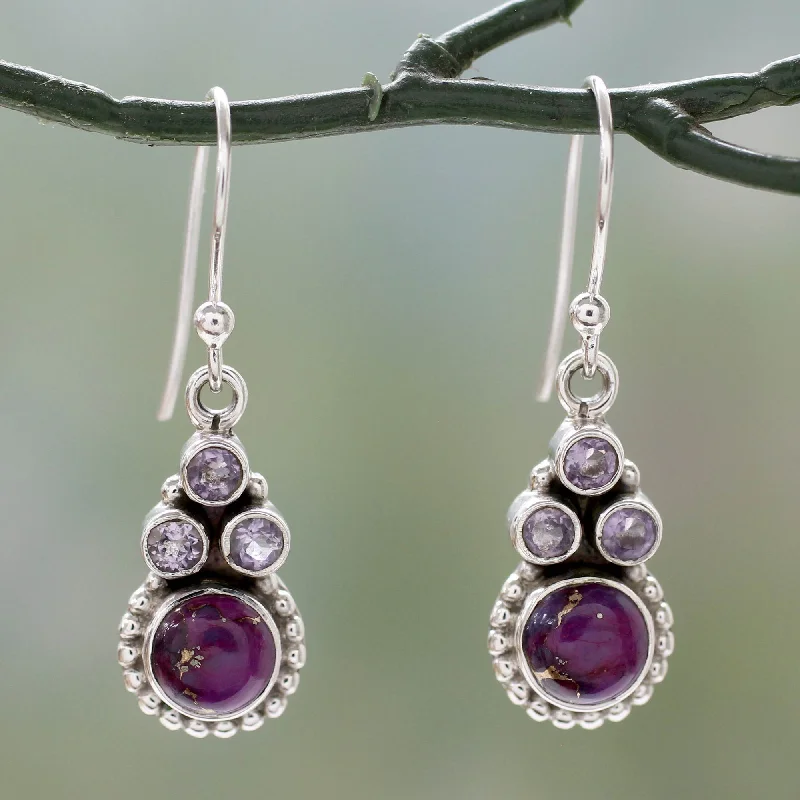 Flash Sale On Elegant Jewelry – Don't Miss Out Petite Flowers Amethyst Sterling Silver Earrings with Composite Turquoise