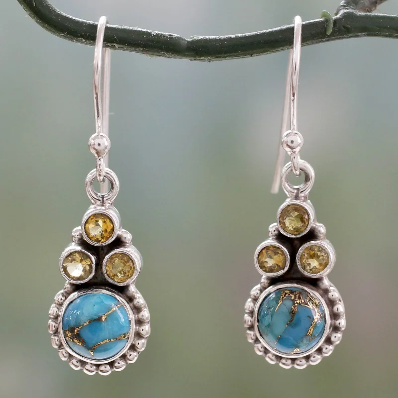 Fashion-Forward Jewelry At Exclusive Discounts Petite Flowers Indian Sterling Silver Earrings with Citrine and Turquoise