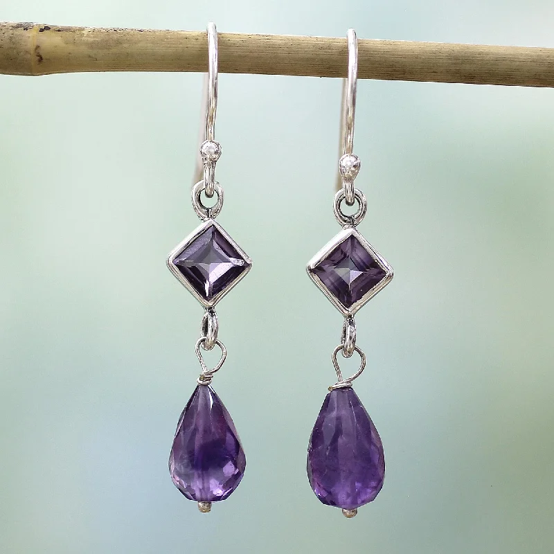 Unmissable Jewelry Clearance – Final Reductions Precious Purple Sterling Silver and Amethyst Dangle Earrings