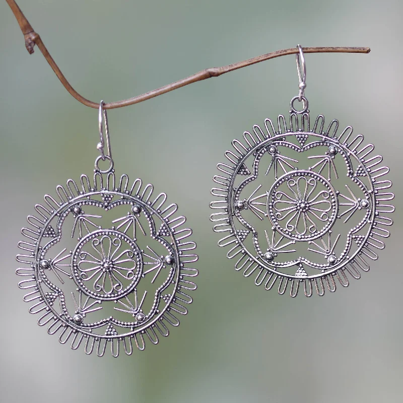 Personalized Jewelry Sale – Meaningful Gifts At Great Prices Purnama Round Sterling Silver Filigree Dangle Earrings from Bali