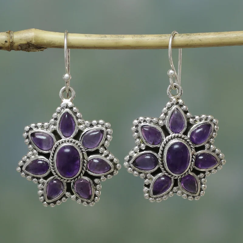 Exclusive Jewelry Sale – Sparkle For Less Purple Blossom Unique Floral Sterling Silver and Amethyst Dangle Earrings