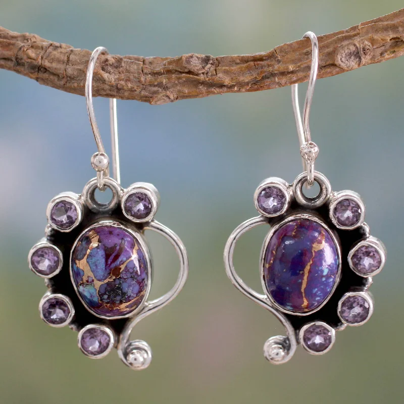 Exclusive Jewelry Markdowns – Limited-Time Offer Purple Peacock Amethyst Earrings with Purple Compositie Turquoise