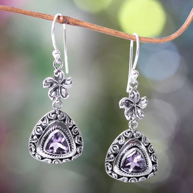 Grab Your Favorite Jewelry At The Lowest Prices Purple Plumeria Sterling Silver Flower Dangle Earrings with Amethysts