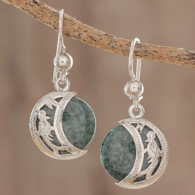 Glamorous Jewelry, Glamorous Deals – Shop Now Quetzal Eclipse Hand Made Sterling Silver Dangle Jade Bird Earrings