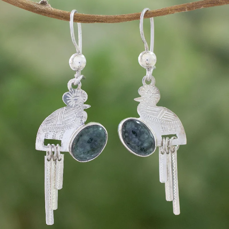 Bohemian-Inspired Jewelry For Free-Spirited Fashion Quetzal Flight Handcrafted Sterling Silver Dangle Jade Bird Earrings