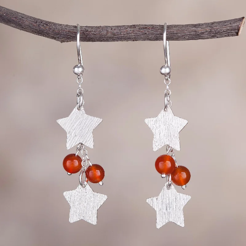 Fashion-Forward Geometric Jewelry For Contemporary Style Racing Stars Carnelian and Silver Star-Shaped Dangle Earrings from Peru