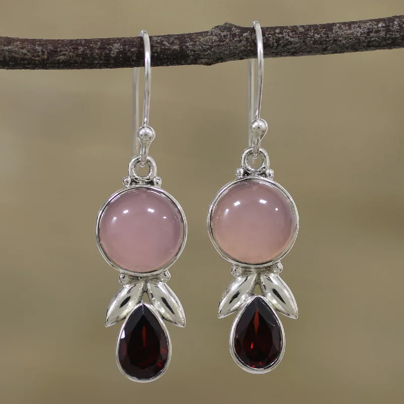 High-End Sparkle, Low-End Prices – Shop Now Radiant Gleam Garnet and Pink Chalcedony Dangle Earrings from India