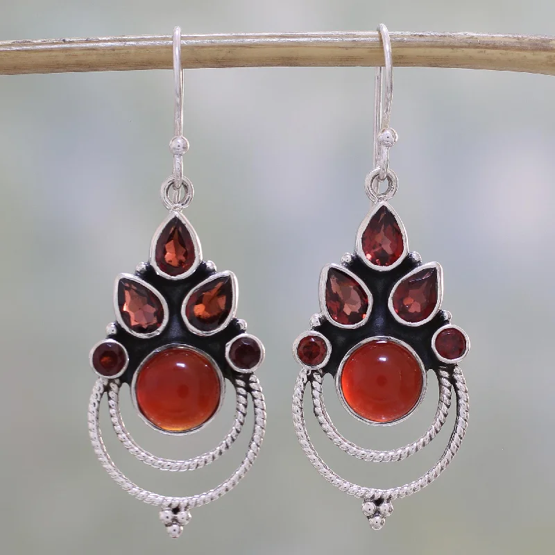 High-Quality Jewelry At A Fraction Of The Cost Radiant Harmony Garnet and Carnelian Dangle Earrings by Indian Artisans