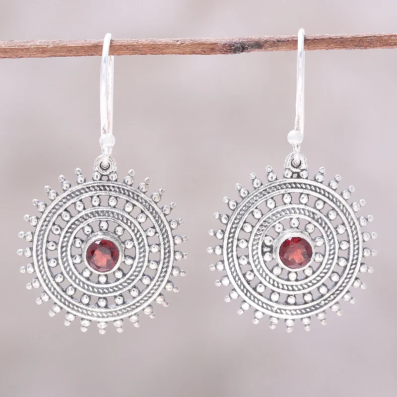 Trending Jewelry Now At Unbeatable Prices Radiant Wheels Garnet and Sterling Silver Concentric Circle Dangle Earrings