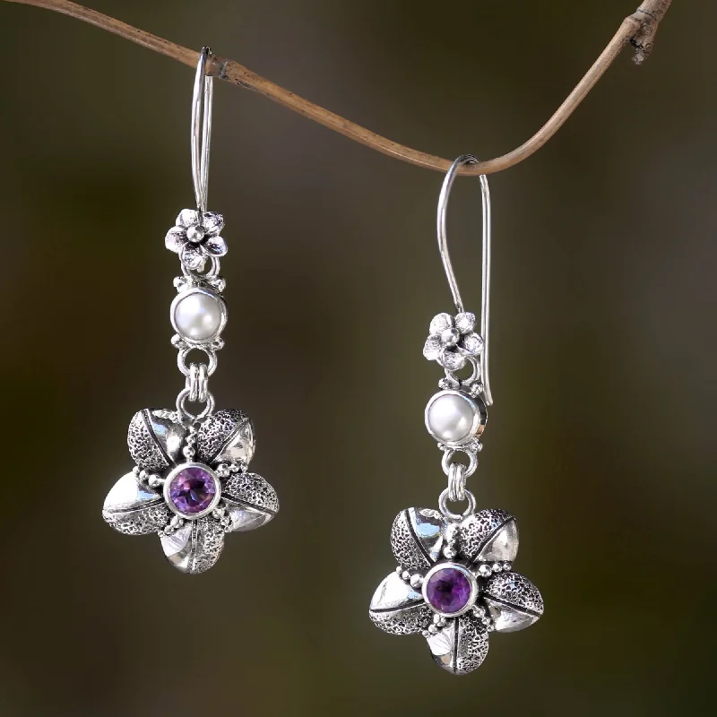 Best Jewelry Sale Prices – Limited-Time Offer Rainforest Blossom Silver Flower Earrings with Amethyst and Cultured Pearl