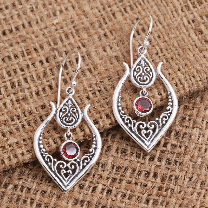 Affordable Luxury Jewelry For Every Occasion Red Flash Balinese Garnet and Sterling Silver Dangle Earrings