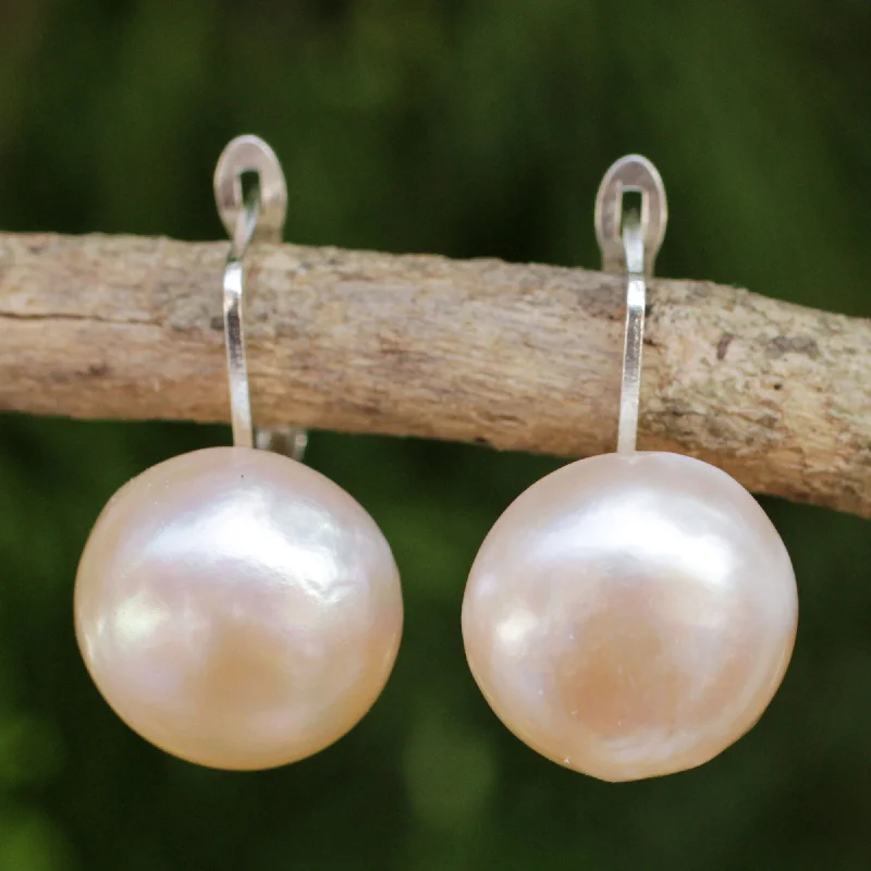 Upgrade Your Collection With Our Limited-Time Jewelry Sale Rosy Moon Peach-Hued Cultured Pearl and 925 Silver Drop Earrings