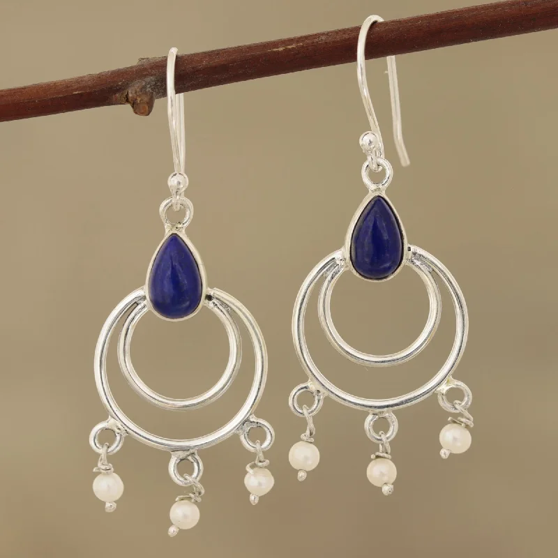 Best-Selling Jewelry Styles Now At Exclusive Discounts Royal Aesthetic Lapis Lazuli and Cultured Pearl Dangle Earrings from India