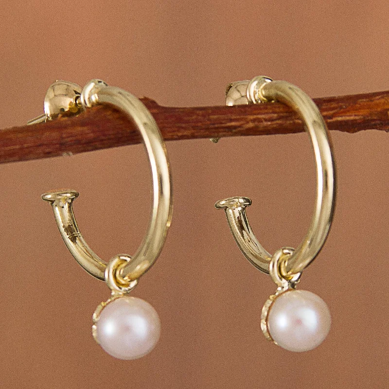 Final Call For Exquisite Jewelry At Reduced Rates Royal Hoops Gold Plated Cultured Pearl Half-Hoop Dangle Earrings