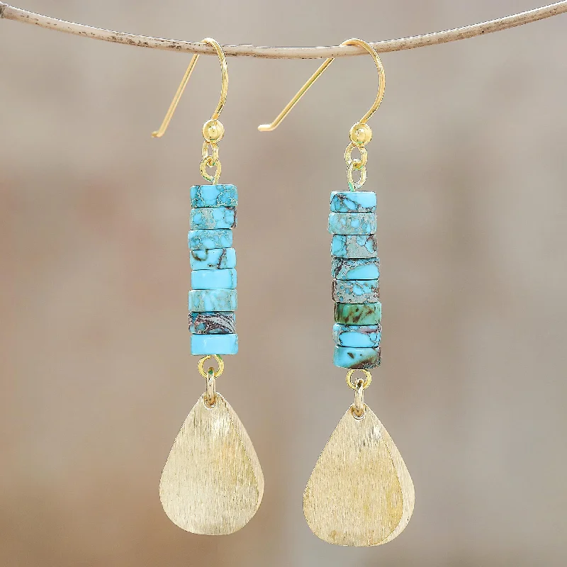 Celebrate With Sparkle – Jewelry Sale Now Live Sea Gold Brass and Reconstituted Turquoise Dangle Earrings