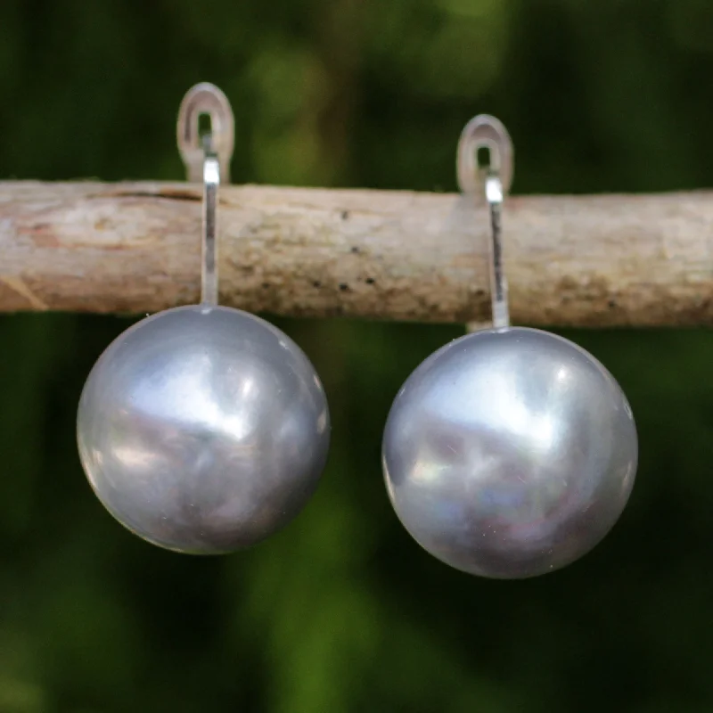 Premium Jewelry At Promotional Prices – Shine Today Shadowy Moon Handcrafted Gray Pearl Drop Earrings from Thai Artisan