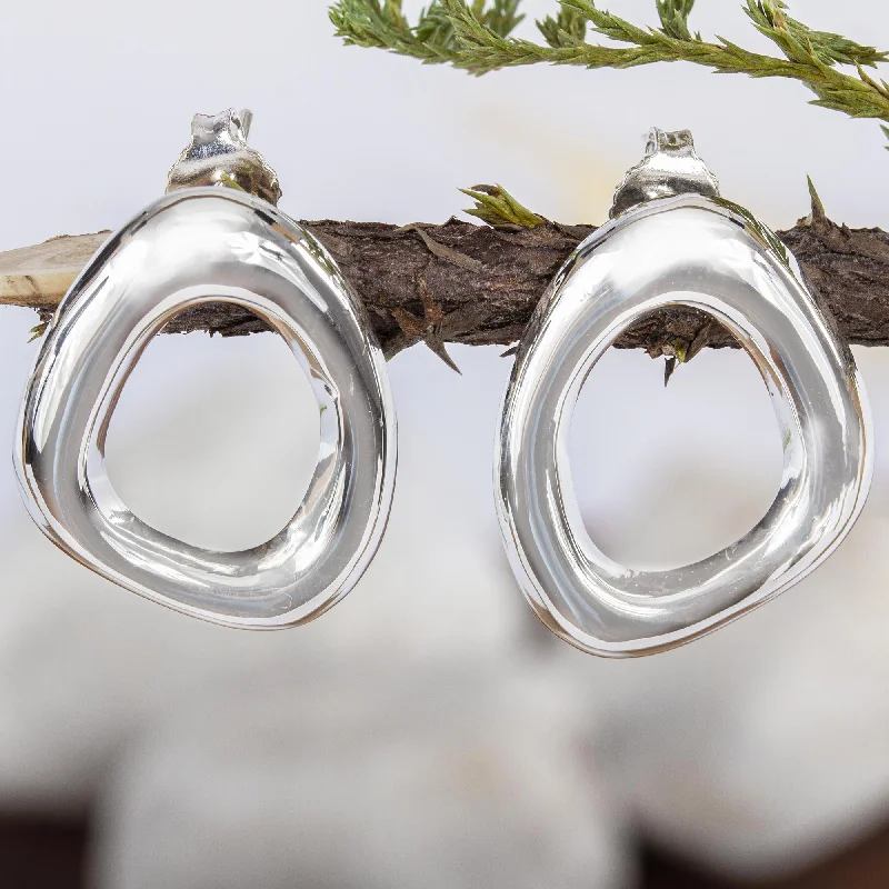 Discover Unique Jewelry With Special Limited-Time Offers Shine Modern Free Form Taxco Silver Button Earrings from Mexico