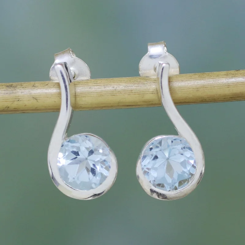 Waterproof Stainless Steel Jewelry For Lasting Beauty Sky Droplet Blue Topaz Earrings in Sterling Silver Modern Jewelry