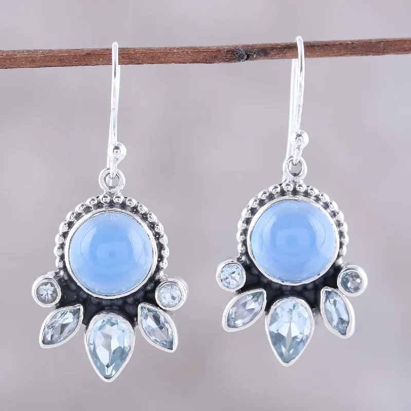 Get The Jewelry You Love At A Price You Love Sky Shimmer Chalcedony and Blue Topaz Sterling Silver Dangle Earrings