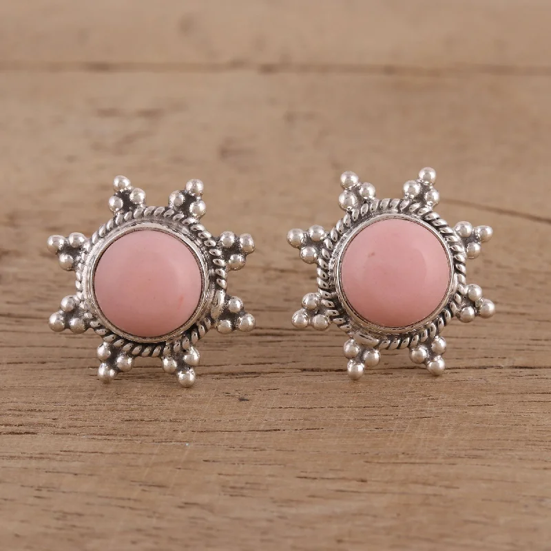 Shop Stylish Jewelry Now And Save Big Starry-Eyed Star Shaped Pink Opal and Sterling Silver Button Earrings