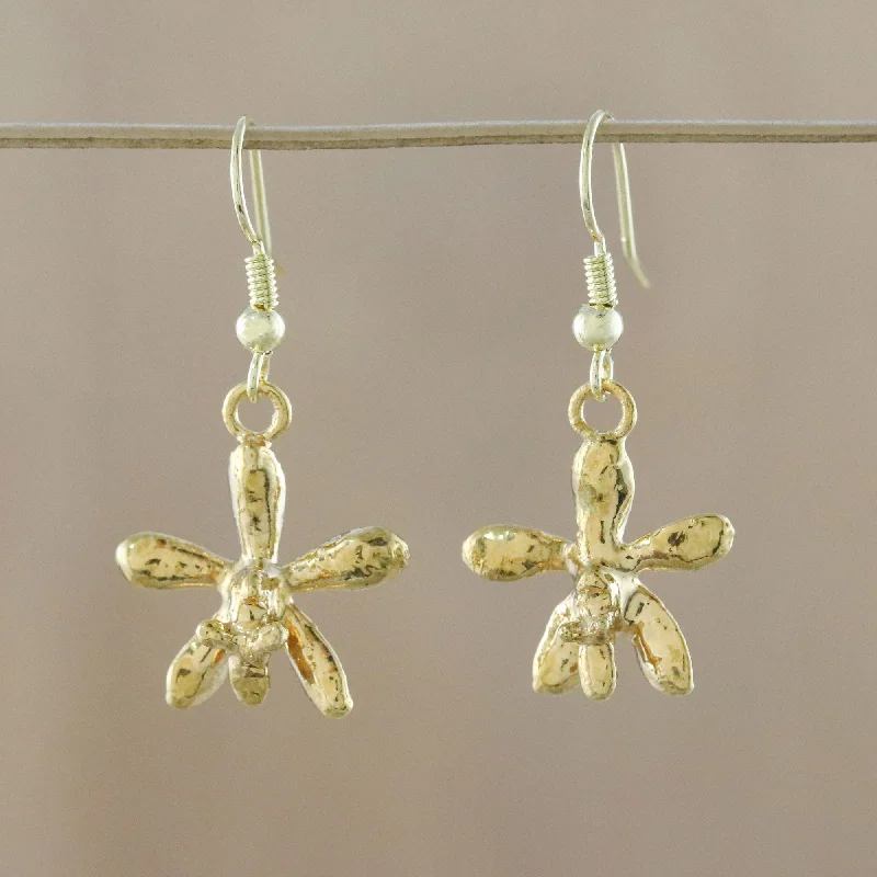 Elegant Rose Gold Jewelry For A Stylish Touch Starry Orchids Gold Plated Orchid Flower Dangle Earrings from Thailand