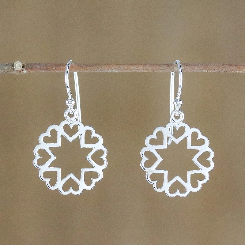 Modern Statement Jewelry For Bold Styling Stars in Love Sterling Silver Star Heart Dangle Earrings from Thailand