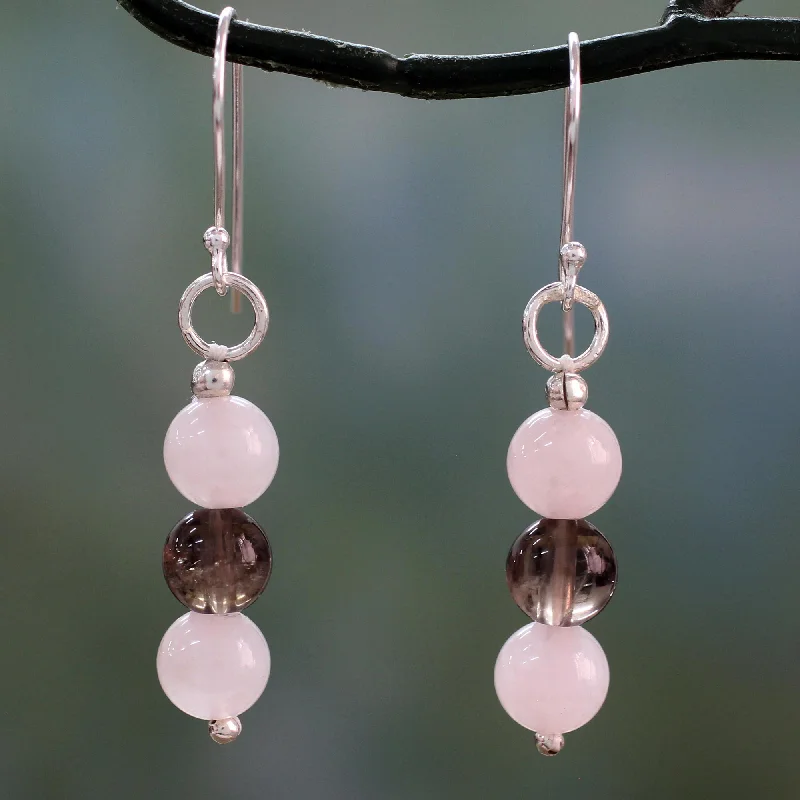 Get The Best Deals On Timeless Jewelry Pieces Subtle Mysteries Handcrafted Rose Quartz Earrings with Smoky Quartz