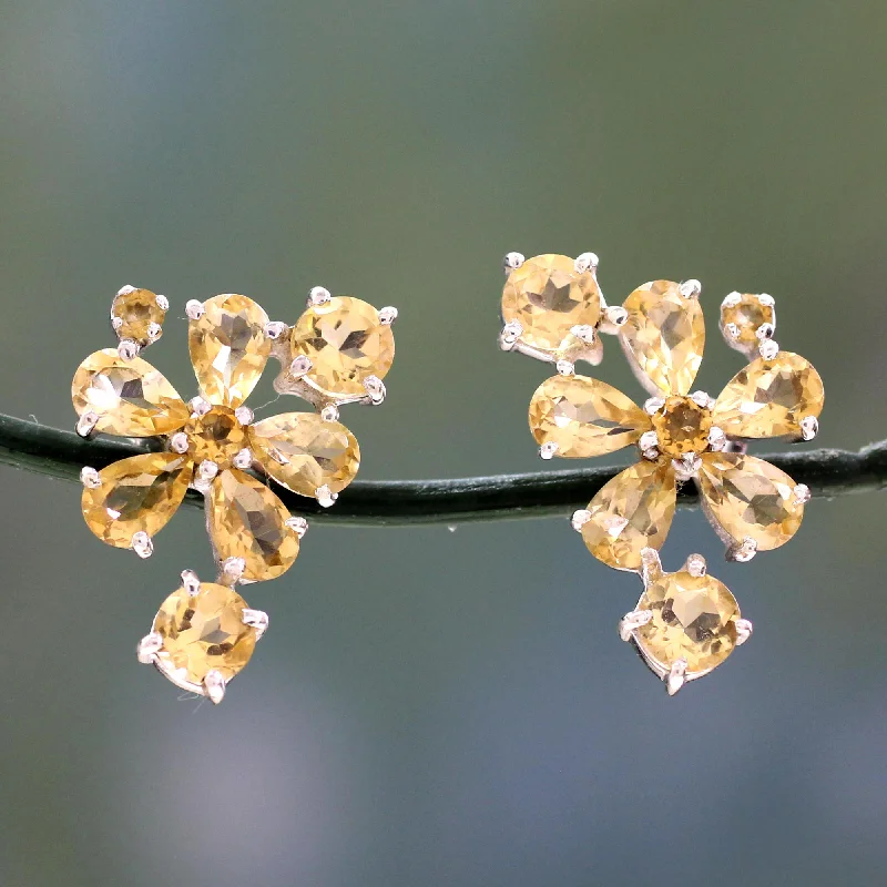 Elegant Jewelry Styles At Budget-Friendly Prices Sunshine Petals Hand Made Floral Citrine Button Earrings