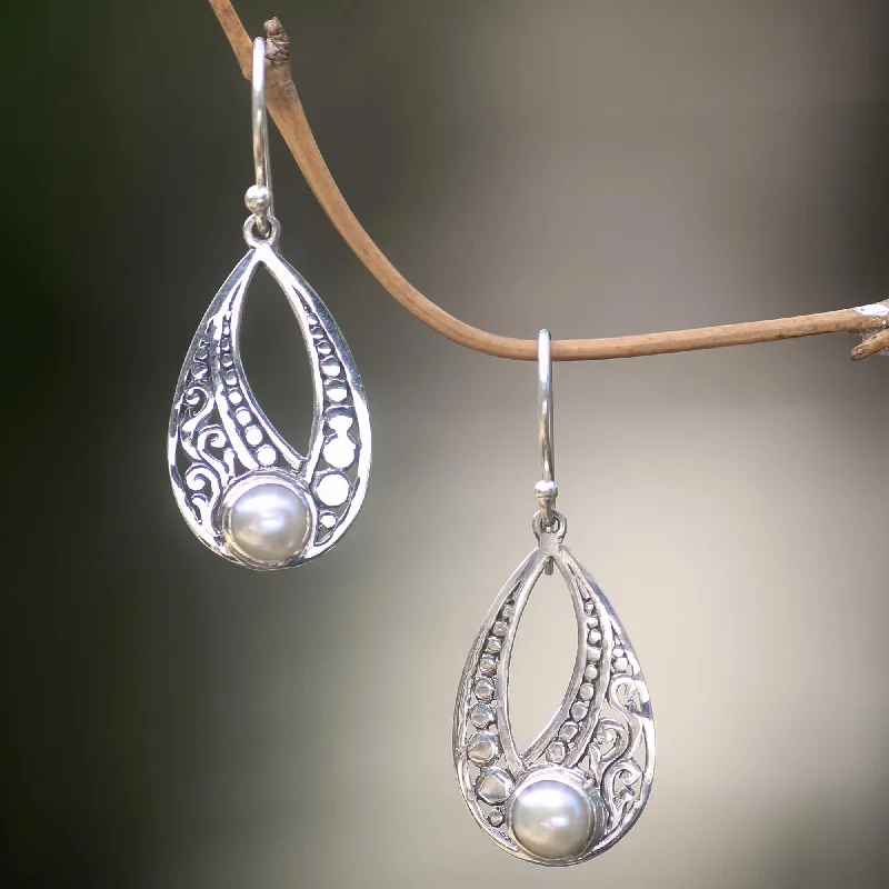 The Ultimate Jewelry Sale – Shop Premium Styles Sweet Forest Moonlight Sterling Silver Cultured Pearl Earrings with Cutout Motifs