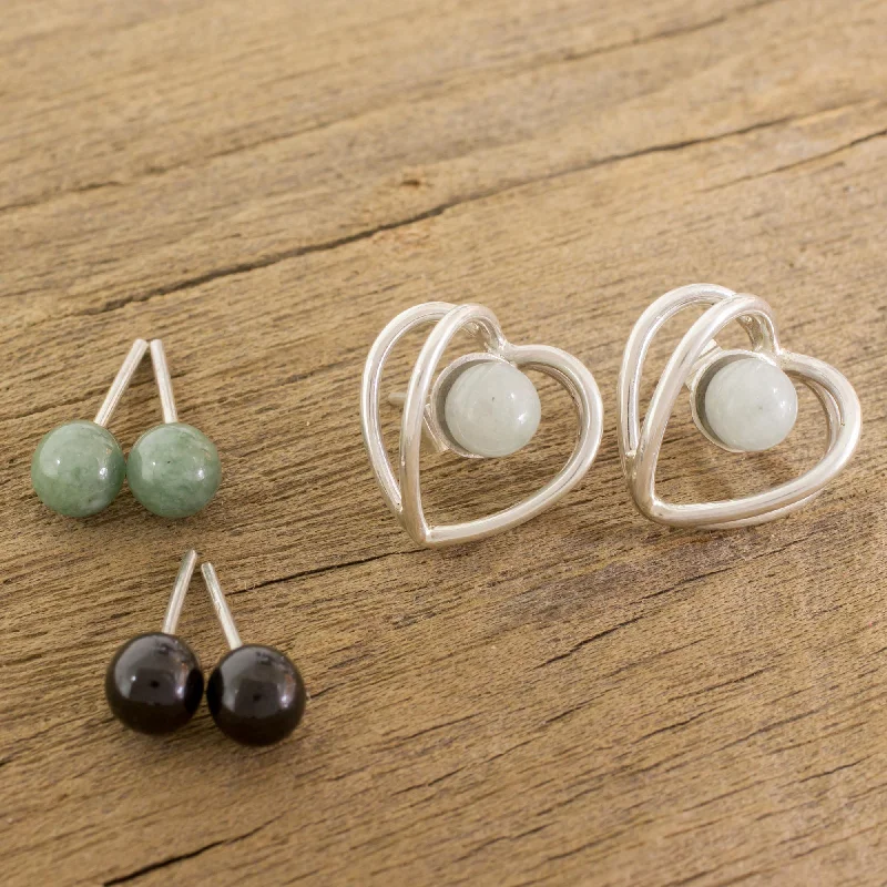 Elegant Jewelry, Affordable Luxury – Shop Now The Faces of Love Heart-Shaped Modifiable Jade Button Earrings from Guatemala