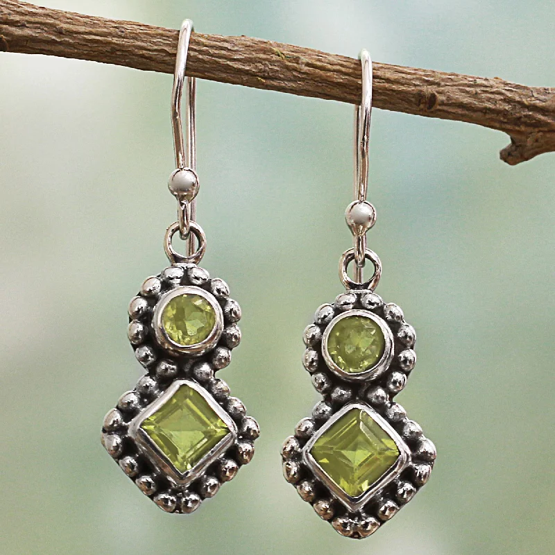 Handcrafted Jewelry Sale – Unique Designs At Low Prices Twin Aura Peridot & Silver Dangle Earrings