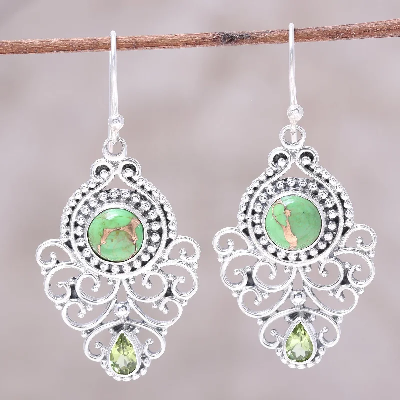 Timeless Beauty, Unbeatable Deals – Jewelry Sale On Verdant Ecstasy Pear Peridot and Composite Turquoise Earrings from India