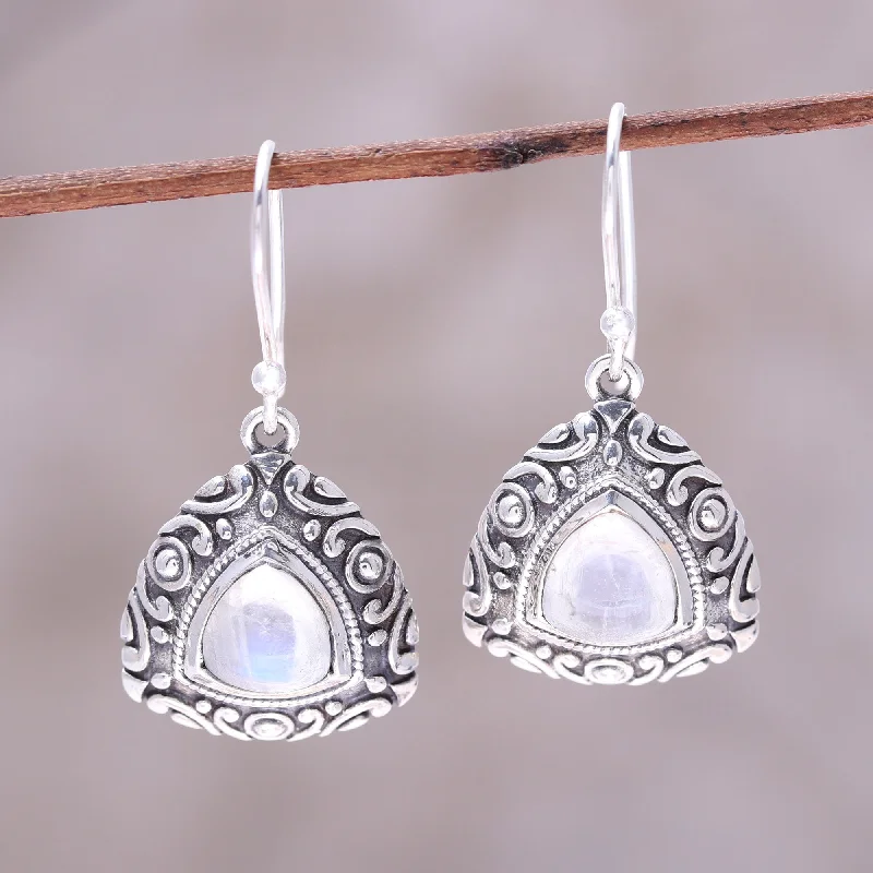 Luxury Jewelry Without The Luxury Price Tag Waterfall Mist Sterling Silver and Rainbow Moonstone Triangle Earrings