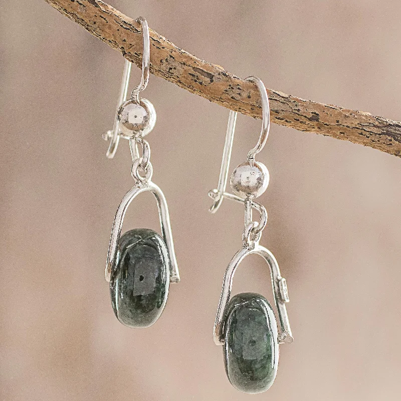 Versatile Layering Jewelry For Effortless Chic Wheel of Fortune Circular Dark Green Jade Dangle Earrings from Guatemala