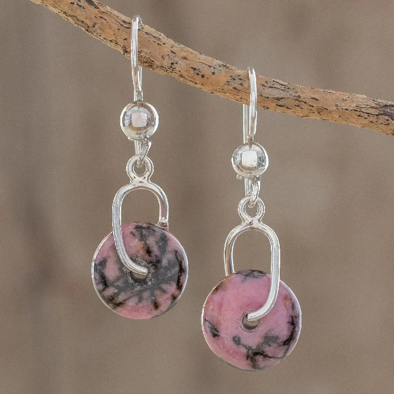 Luxury Jewelry Sale – Elegant Styles At Unbeatable Prices Wheels of Fortune Round Rhodonite Dangle Earrings from Guatemala