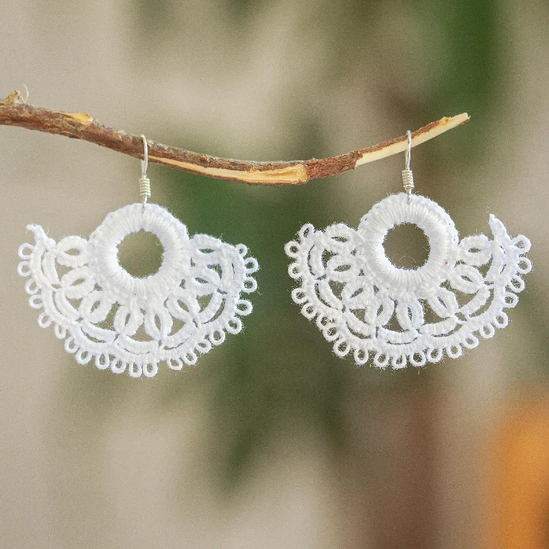 Make Your Outfit Shine With Discounted Jewelry White Sun Handcrafted White Cotton Dangle Earrings with Sun Motif