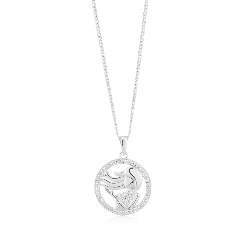 Classic And Modern Jewelry Styles On Sale Sterling Silver Cubic Zirconia Virgo Horoscope Round 19mm x 26mm Pendant