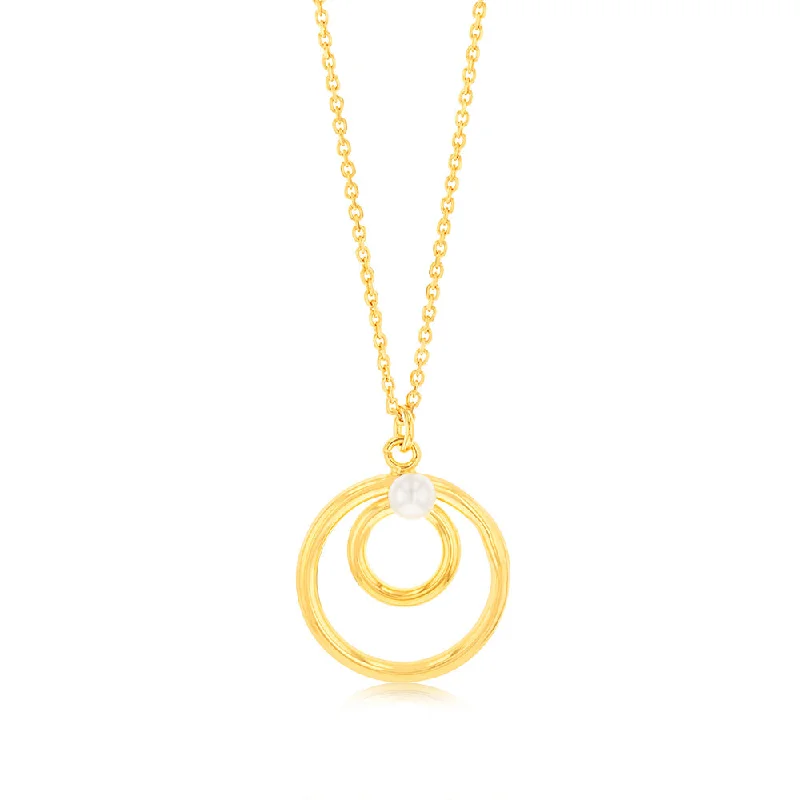 Elegant Jewelry Styles At Budget-Friendly Prices Sterling Silver Gold Plated Double Circle Synthetic Pearl Pendant on 45cm Chain