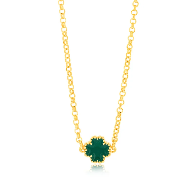 Trending Jewelry Now At Unbeatable Prices Sterling Silver Gold Plated Green Four Leaf Enamel Flower Pendant On chain