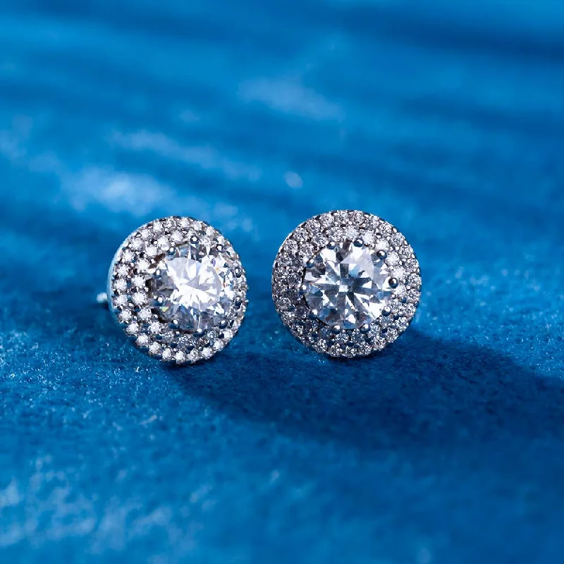 Shop Dazzling Jewelry At The Best Prices 11MM Double Halo Moissanite Stud Earrings 14K Gold