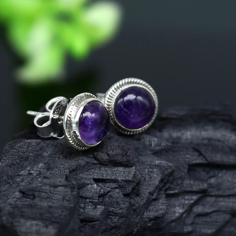 Fashion-Forward Jewelry At Incredible Prices 11MM round 925 sterling silver fabulous amethyst stone stud earrings, best unisex jewelry fancy earrings daily use jewelry collection s1220