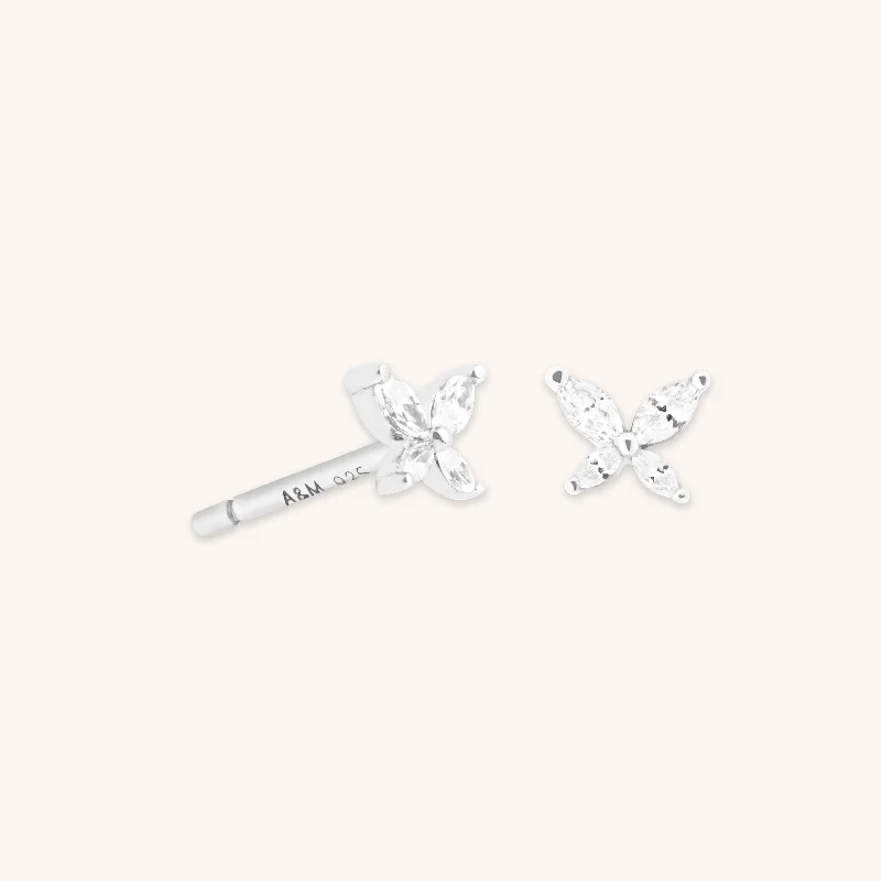 Luxury Jewelry At Unbeatable Discounts Butterfly Crystal Stud Earrings in Silver